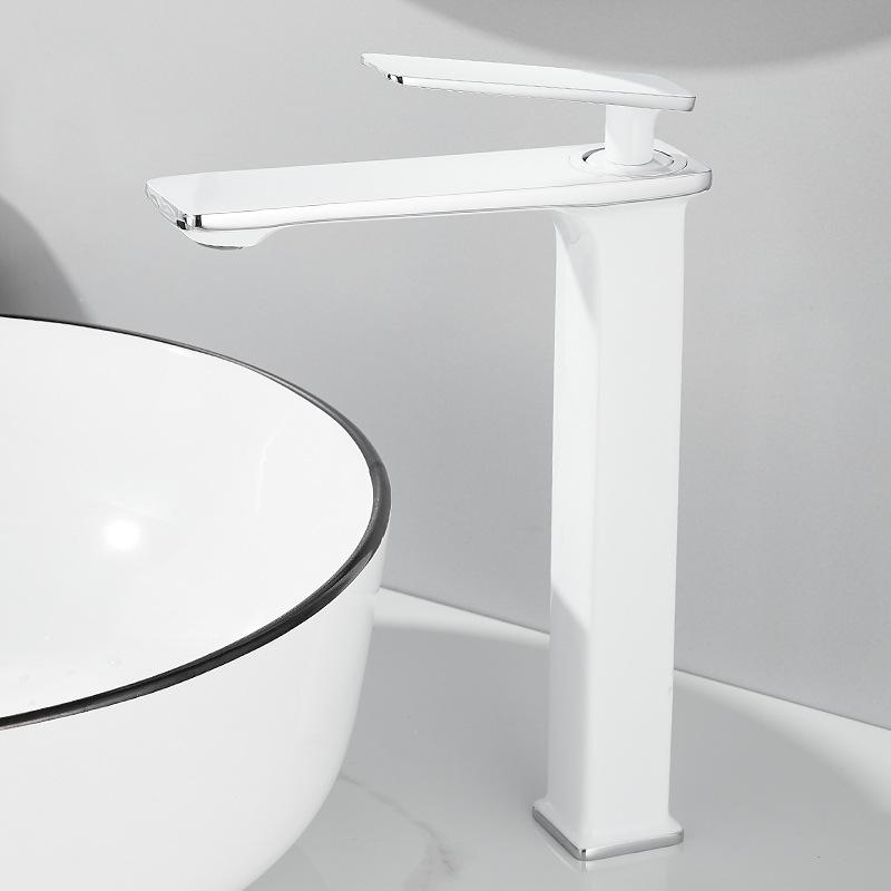 White Brass Basin Faucet Bathroom Sink Faucets Hot Cold Water Mixer Crane Deck Mounted Single Handle Hole Bath Kitchen Taps