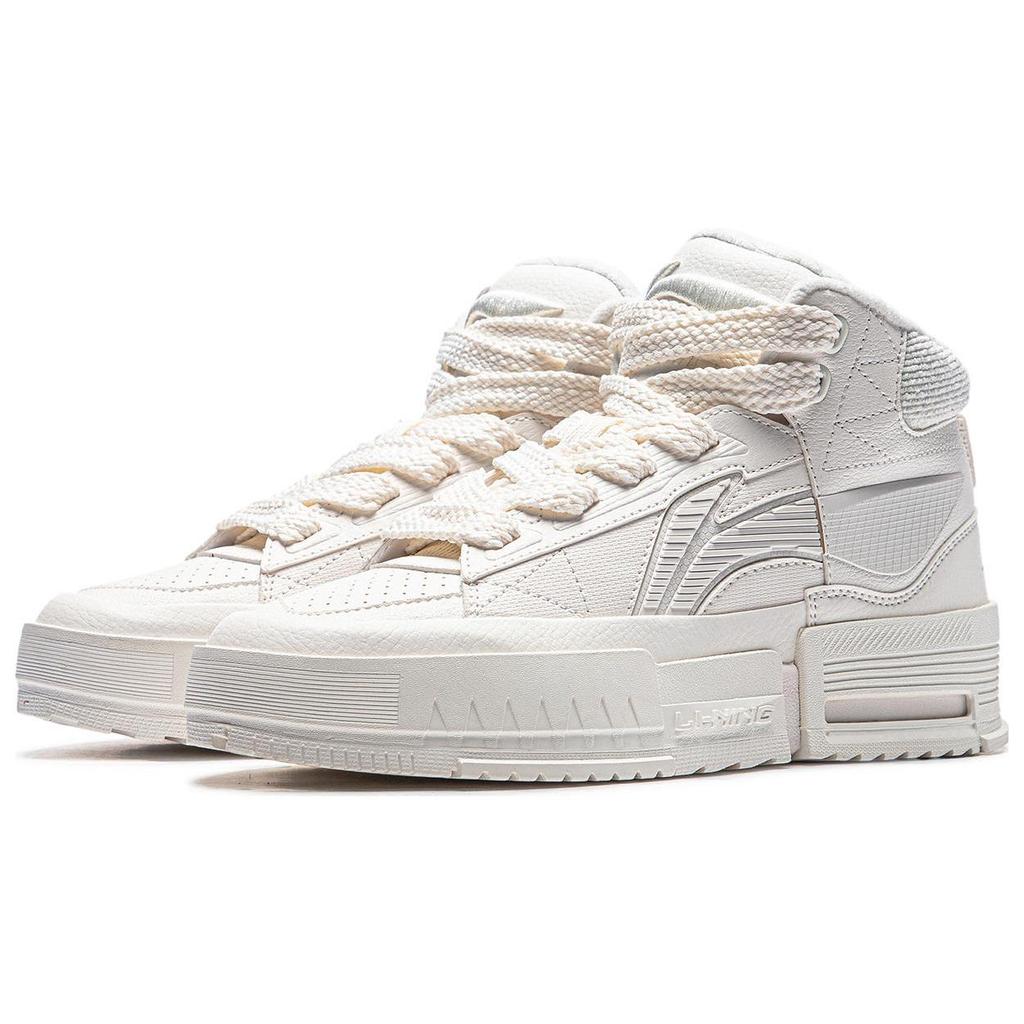 Li Ning Mileage Slip Resistant Abrasion Resistant Mid top Skateboard Shoes Women's White AGCT284-2