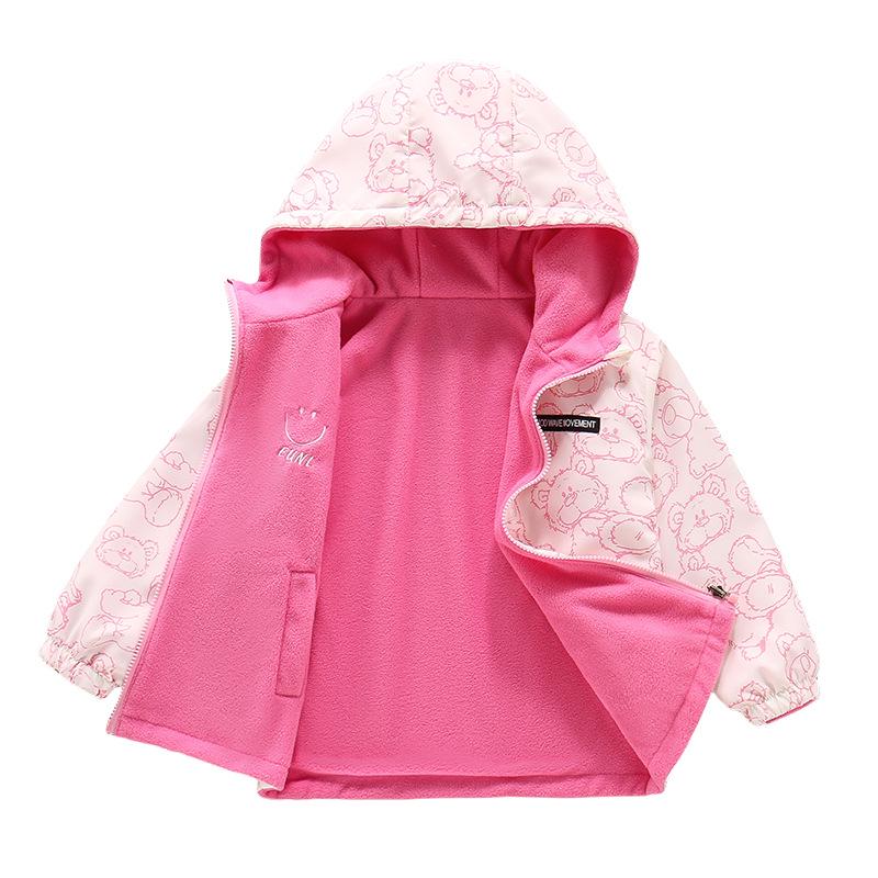 Mädchen Doppelseitige Fleece-Windjacke: Frühlings-/Herbst-Dünne Samtjacke