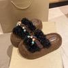 Thick-bottomed Imitation Lamb Wool Slippers Women's Outer Wear Velvet Warm Non-slip Internet Celebrity Autumn and Winter Fluffy Cotton Slippers
