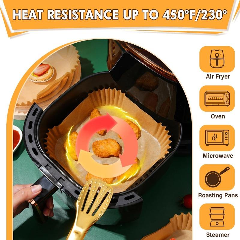 8 Inch Square Air Fryer Liners, 200 Pcs Food Grade Silicone Coated Baking Paper, Thick Heat Resistant Nonstick Oil Resistant
