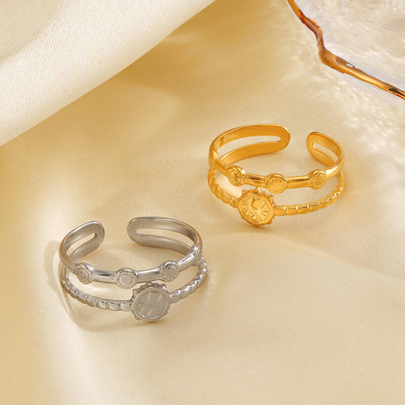 Stainless Steel Geometric Round Opening Rings for Women Men Simplicity Casual Double Layer Hollow Rings Trend Daily Wear Jewelry