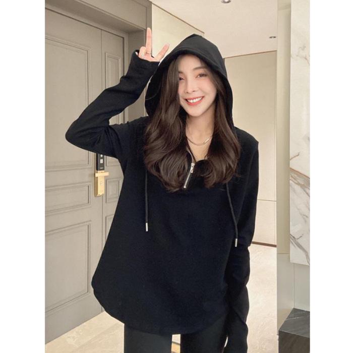 

Женская толстовка средней длины на молнии до середины - Осень/Зима 2025 - Трендовый, универсальный дизайн свободного кроя Small чёрный