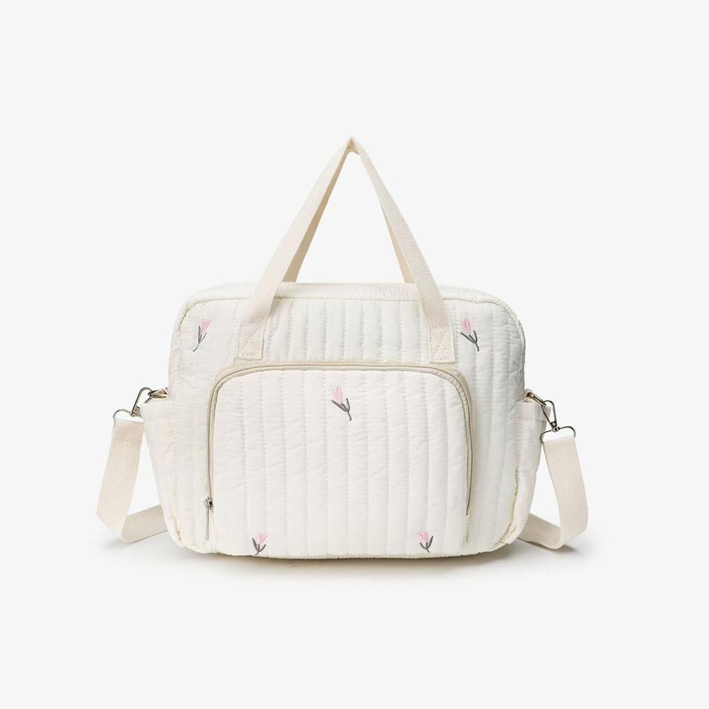 Large Capacity Polyester Bear Embroidery Mommy Storage Tote Multiple Compartments Detachable Strap Shopping Carts Comfortable