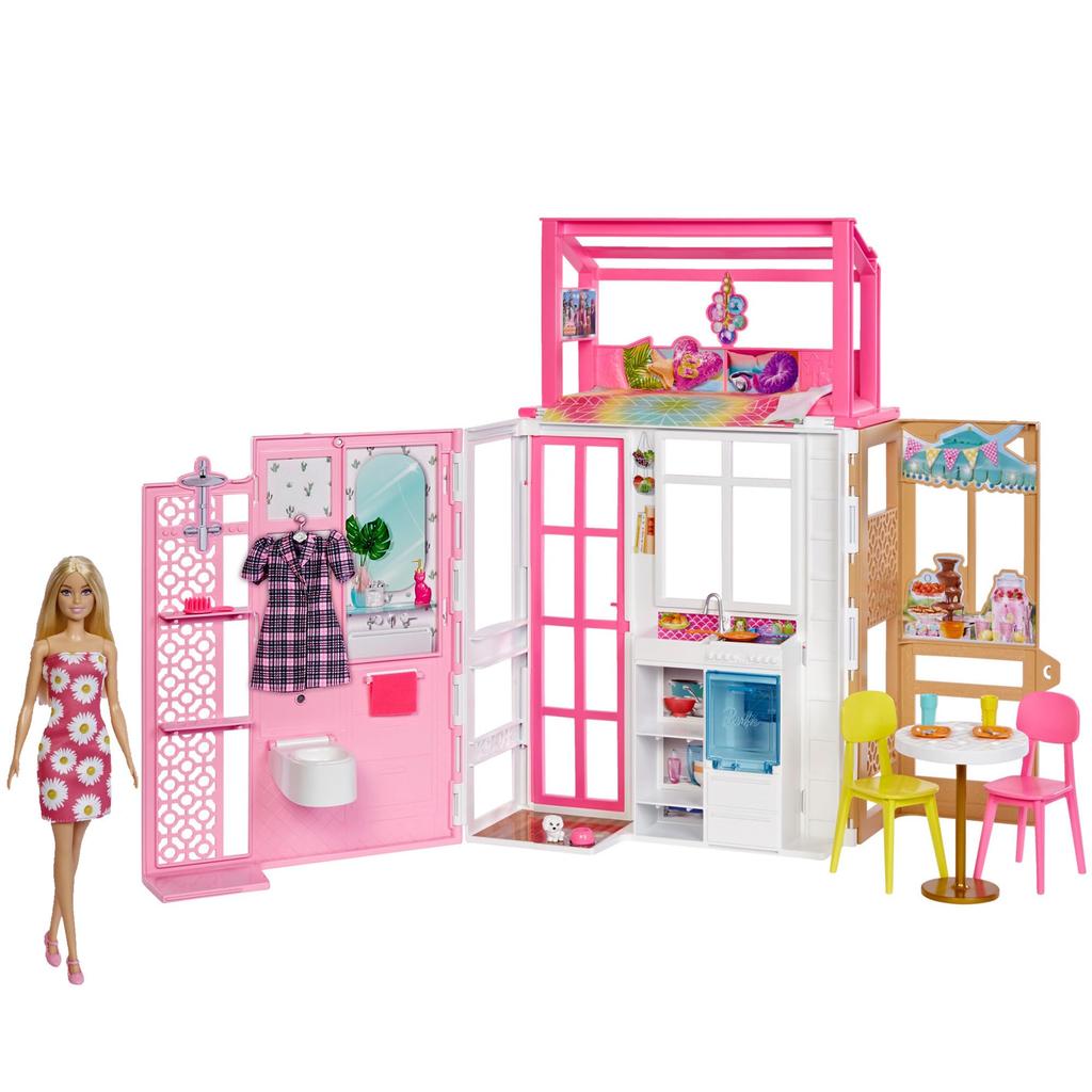 Barbie First Set: Cute Pink 2-Story House / As Seen In the "Barbie" Movie! [Doll Included] [Dress-Up Doll] [Ages 3+] [Gift] HCD48