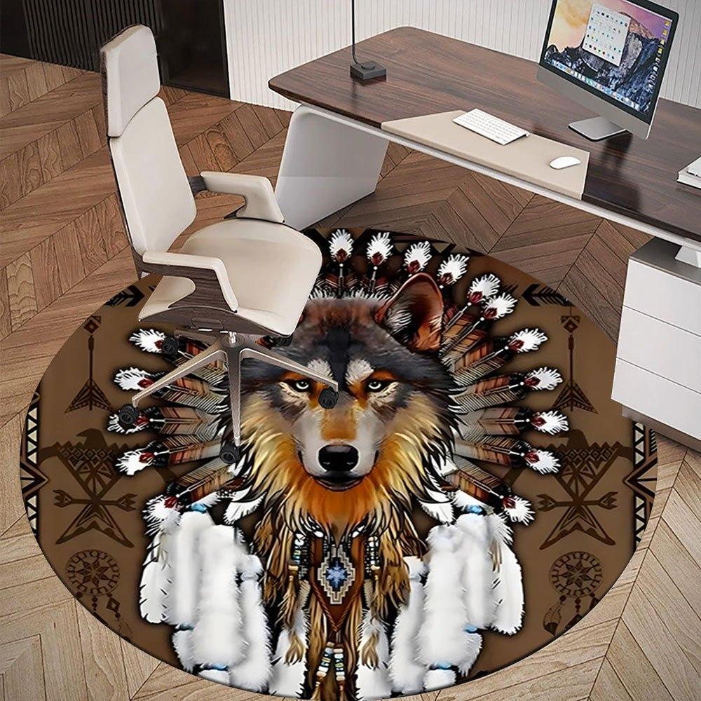 Native American Wolf Headdress Wall Art DecorRound Non-Slip chair mat chair carpet for office Rugs for Office Decor Gift For Valentine's Day Mother's