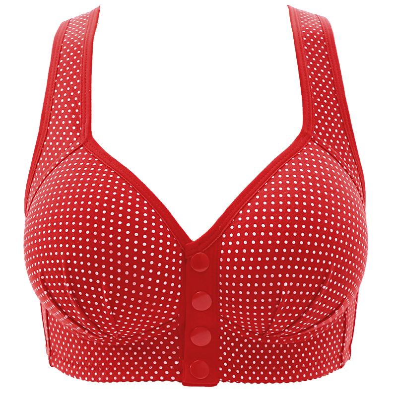 Red Polka Dot Wire-Free Push-Up Bra for Middle-Aged & Elderly Women