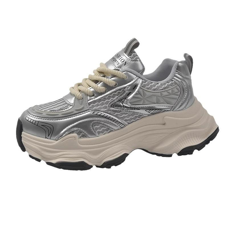 Popular muffin thick-soled velvet dad shoes women's autumn and winter small people increase in height 2025 new breathable casual sports shoes