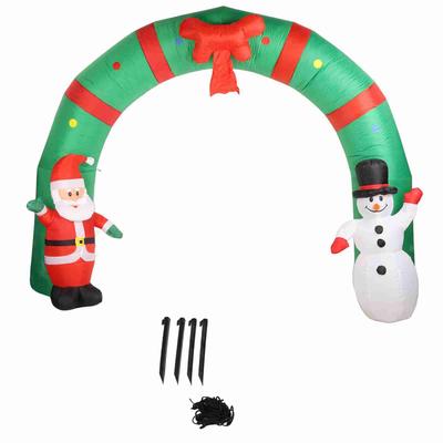 LED Lighted Xmas Inflatable Archway with Santa and Snowman for Outdoor Patio Garden Decorations