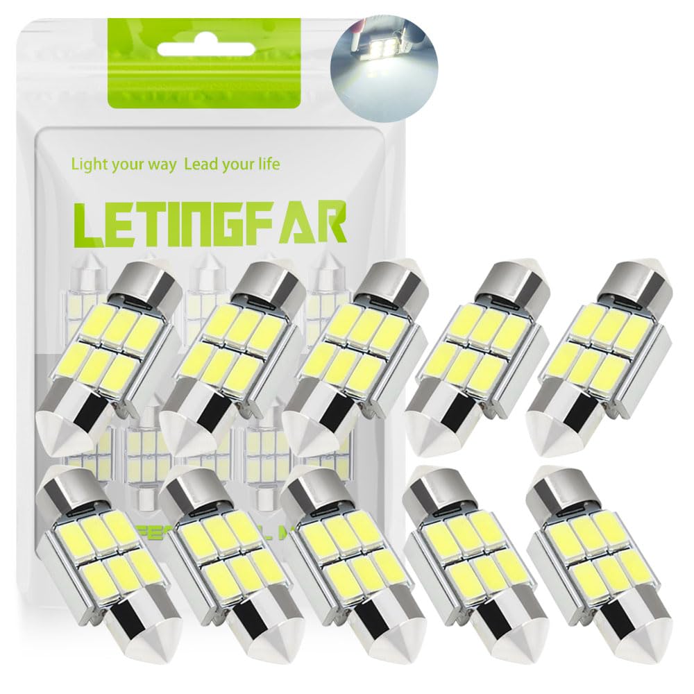 Светодиодная лампа для салона T10 31 мм, Белая, T10 x 31 мм, Встроенный обманщик, 5630 6SMD