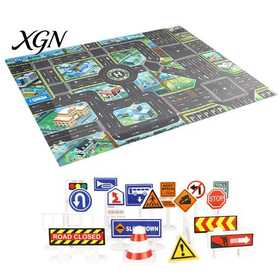 Non Slip Crawling Mat for Babies City Traffic Play Kids, 130x100cm Car Road Scene Toy Foldable Area Rug Toddlers with Signs, PVC Floor Bedroom Nursery