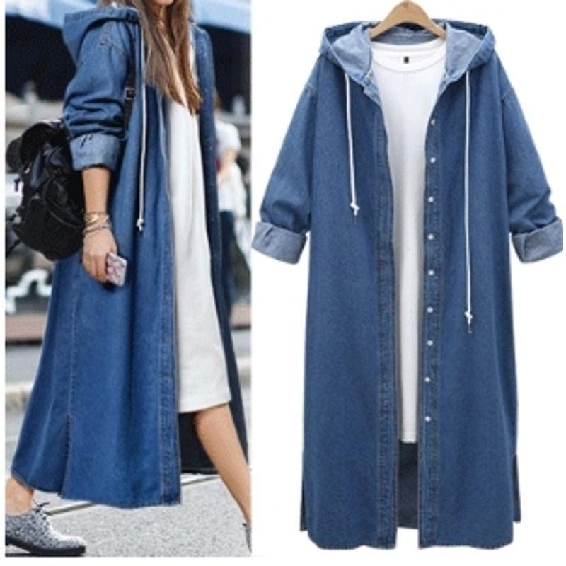 

Шикарный джинсовый тренч средней длины, длинный, свободного кроя, с капюшоном, в стиле ретро Light Blue 4XL