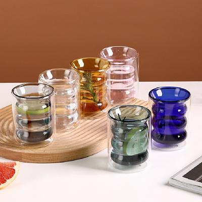 Creative Glass Cups Double-layer Heat-resistant Tumbler Drinking Cups Juice Milk Coffee Cups Tumbler Corrugated Cups 200ml
