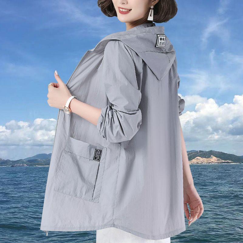 Women's Spring Summer UV Protection Jacket Solid Colour Plus Size Thin Section Hooded Sunscreen Clothing