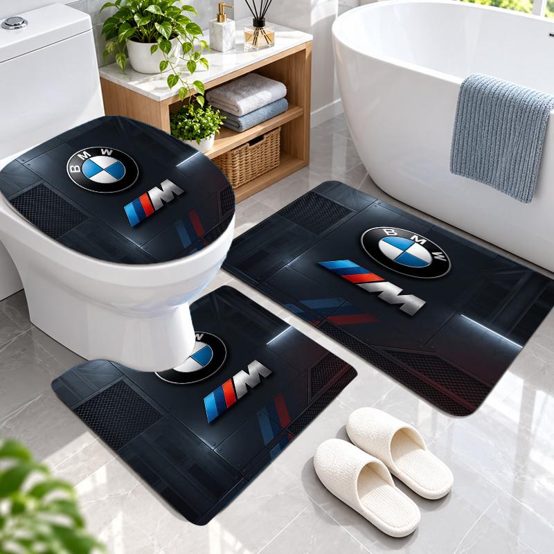 3Pcs Flannel Toilet Mat Set BMW M Bathroom Rug Bath Carpet Non Slip Home Decor