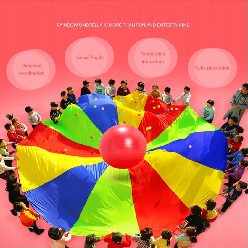 Parachute de jeu arc-en-ciel de 4 mètres pour enfants, Jouet d'activité de groupe en plein air, Jeu de parachute pour préscolaires, Fêtes, Cours de gymnastique, Matériau en nylon