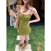 Green fresh suspender dress women's summer atmosphere lace-up tube top beautiful slim slim and thin hip skirt