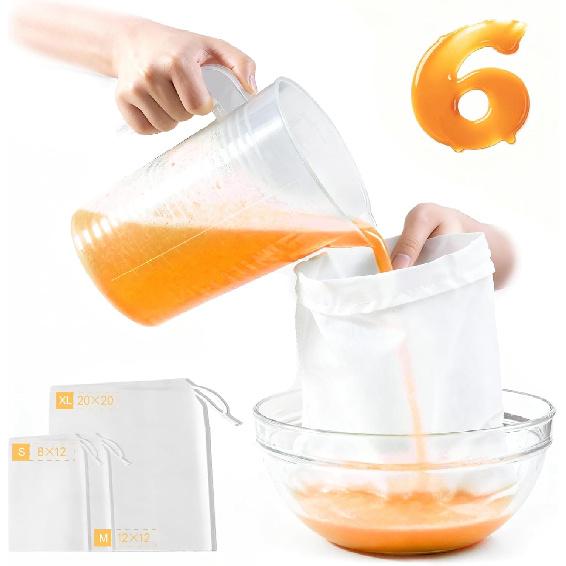 Nut Milk Bag Reble 6 Pcs (20 x20 /12 x12 /12 x8 ) Cheese Cloths for Straining, Cheesecloth Bags, Juicing Bag, Fine Mesh Nylon Cheese Cloth Strainer
