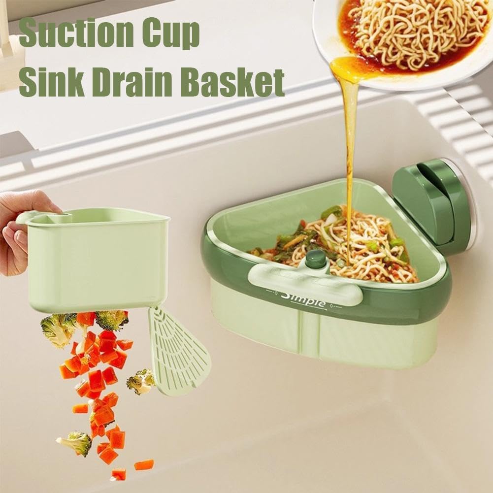 Sink Strainer Basket, New Upgraded Suction Cup Press Sink Drainer Basket,Automatic Dumping Sink Strainer Basket,Faucet Sponge Storage Rack,Corner Sink
