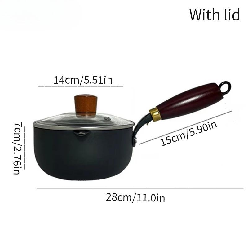 Milk Pot with Wooden Handle, Induction Compatible Small Saucepan for Boiling Milk, Soup & Noodles, With Lid