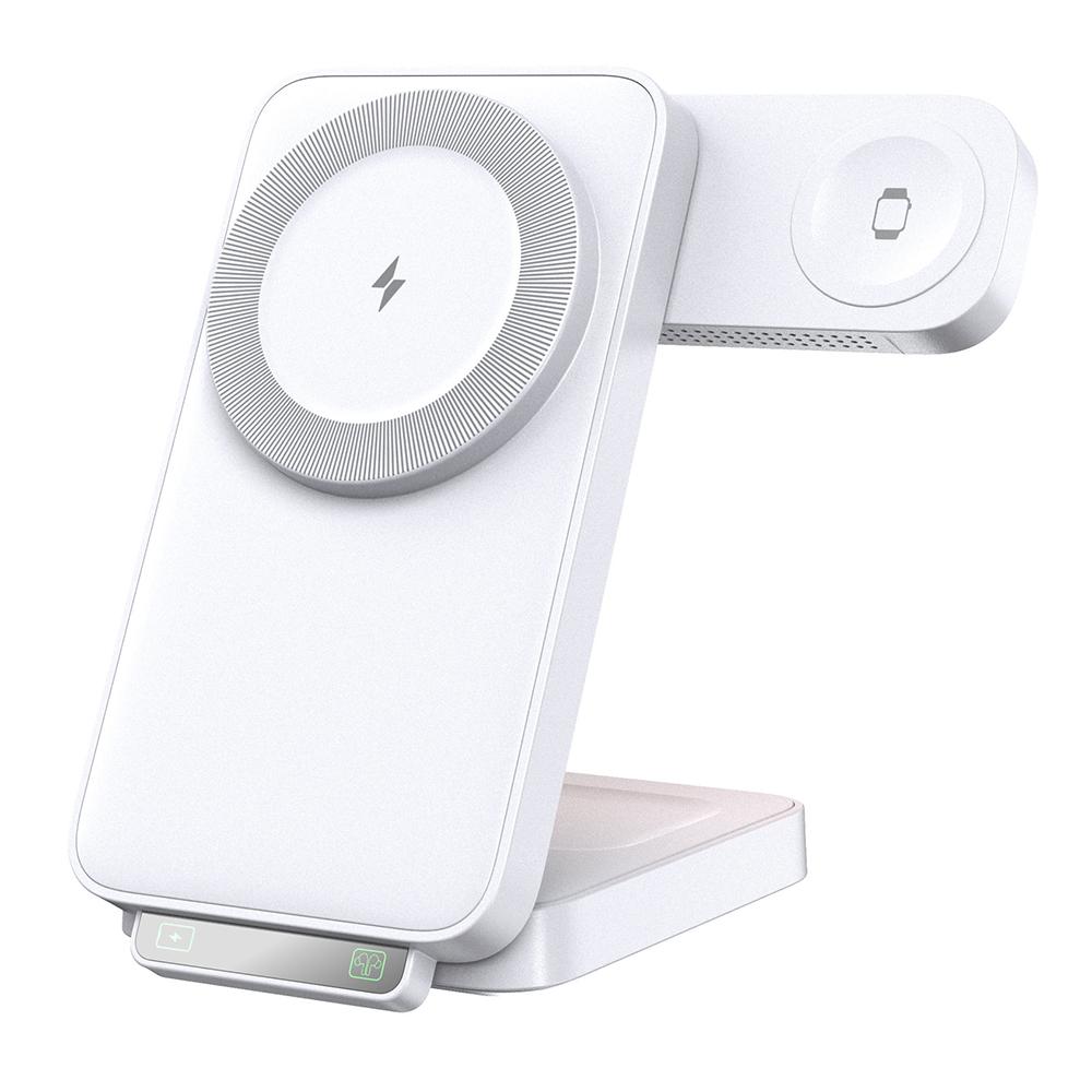 HT-545 Foldable Magnetic Wireless Charger with Night Light 3 In 1 15W Fast Charging Station for Phone/Earbuds/Watch