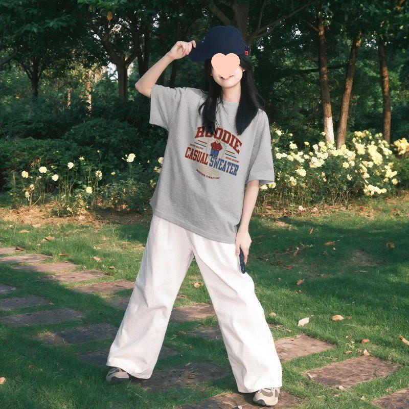 

Women s 2025 White Short-Sleeve Cotton T-Shirt - Loose Fit, Straight Shoulder, Niche Design for Summer