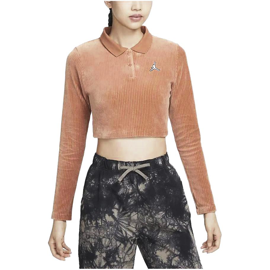 Jordan Cropped Corduroy Long-Sleeve Lounge Top With Logo Women Tops Pure-White Clay-Yellow DV1401-215