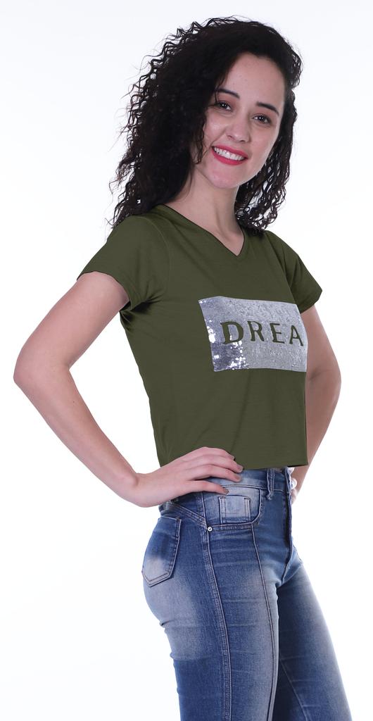 Moomaya Womens Short Sleeves V Neck Tshirt Top w  Sequin Patch ShortTee Summer
