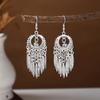 Ethnic Miao Silver Tassel Earrings - Retro Long Dangle Scenic Studs for Women