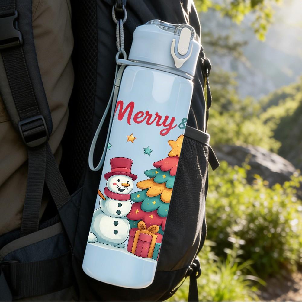 1PC Christmas Tree Santa Pattern 750ml Color Plastic Sports Water Bottle Leakproof Flip Straw Lid Suitable for Sports Office Home Use