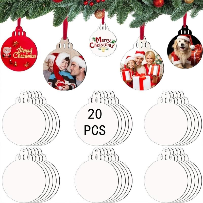 20Pieces Sublimatable Acrylic Christmas Decorations Blank Ornaments for Holiday Crafting Acrylic Crafting Accessories
