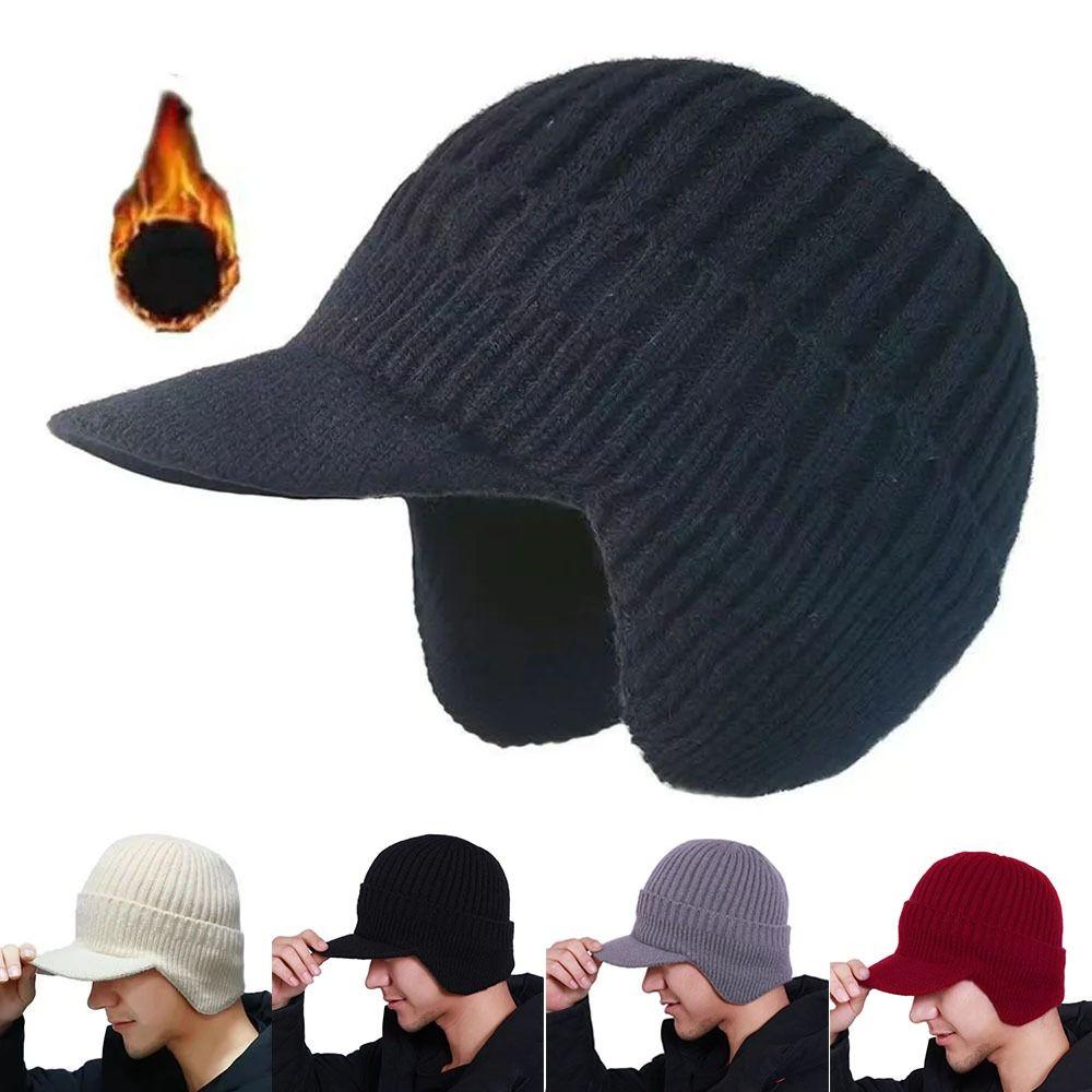 Warm Ear Protector Cap Windproof Knitted Peaked Hat Cover Head Baseball Knitted Cap Protective Ear