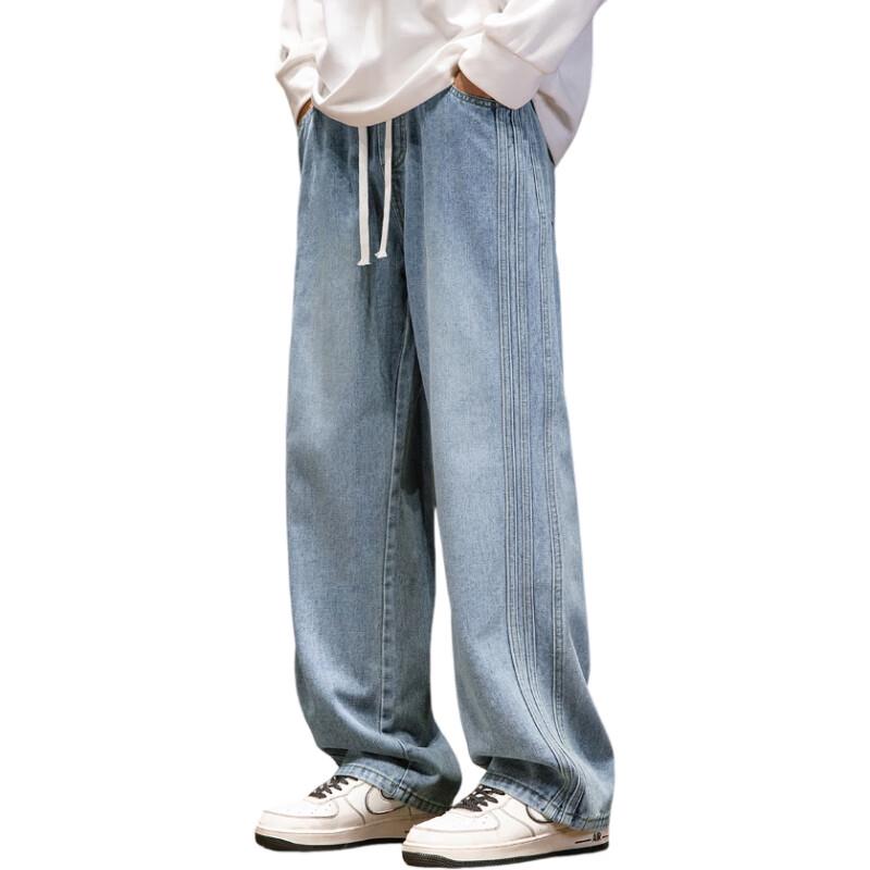 Wassup Sohot Herren Locker Geschnittene Straight-Leg Washed Denim Jeans