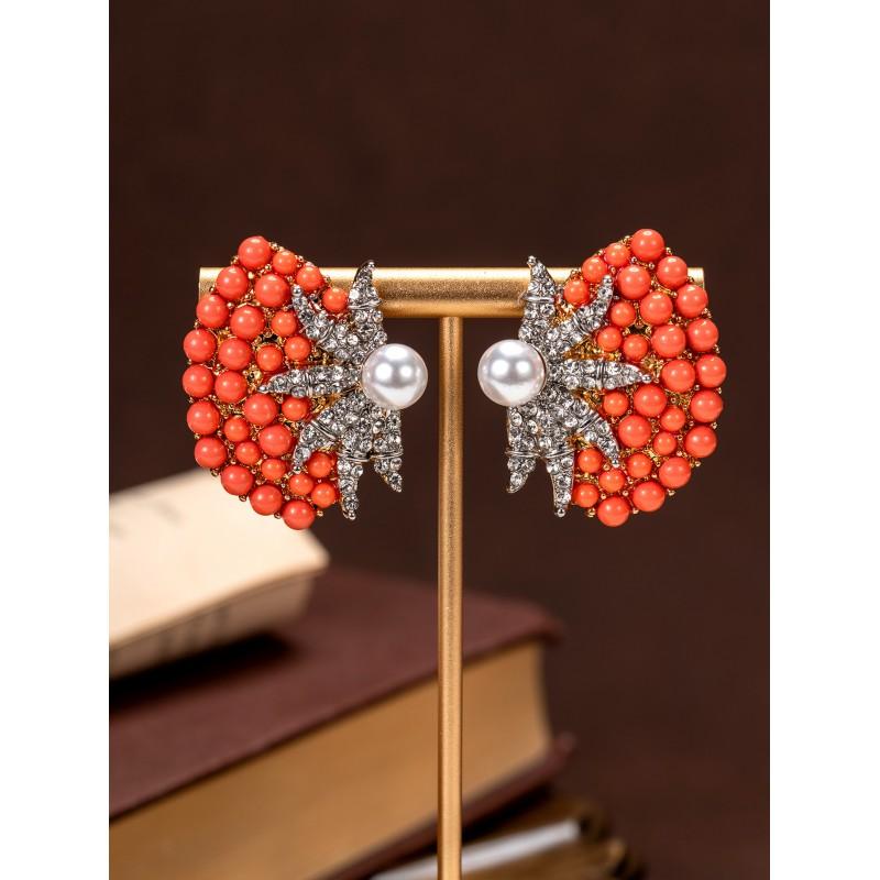 Vintage Starfish Pearl Earrings Light Luxury Temperament Versatile Studded Diamonds Women