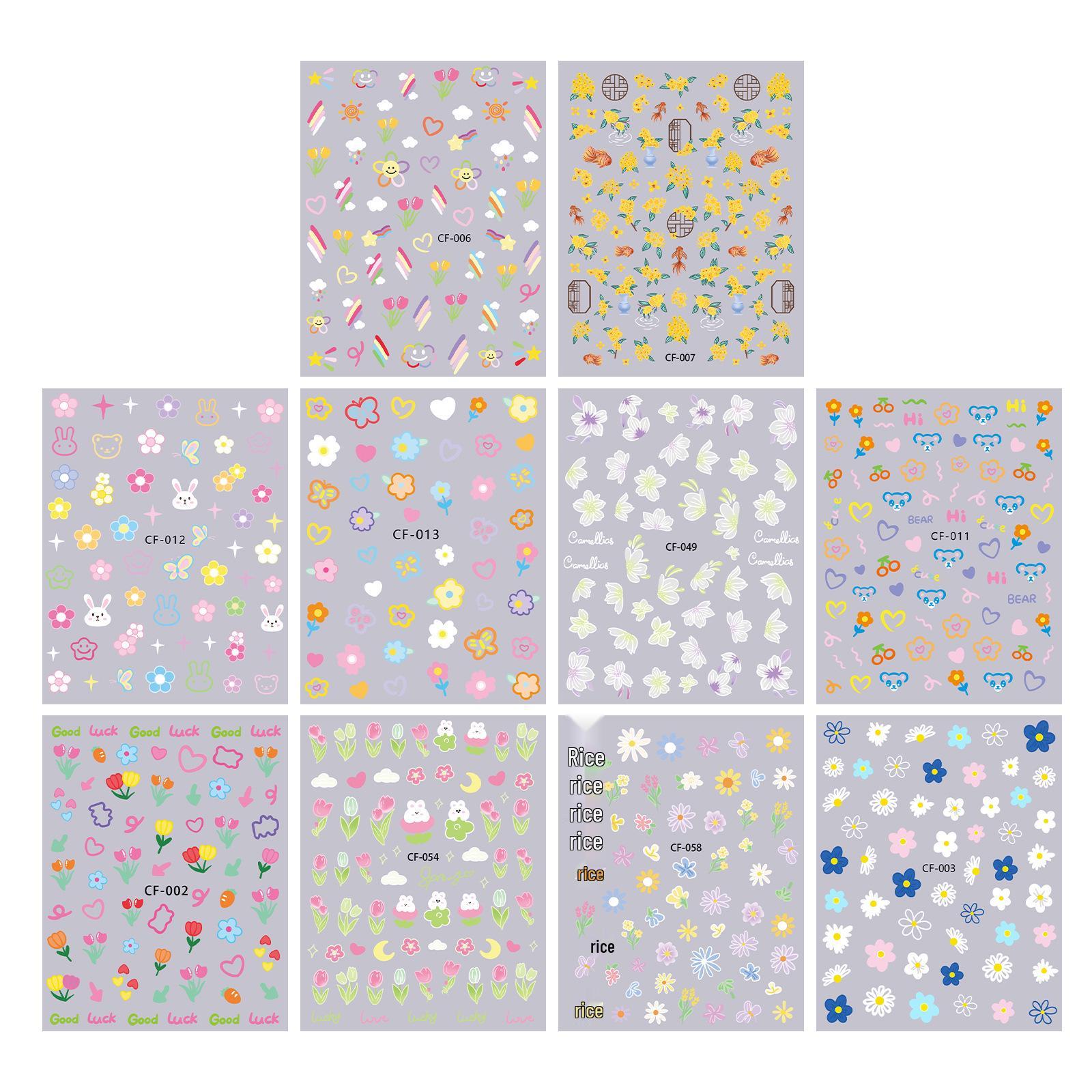 Cyansea Cute Cartoon Floral Nail Art Stickers Set for DIY Nails MT-6151 (10 sheets)