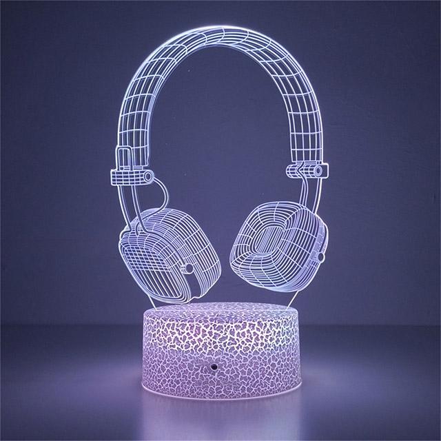 3D Earphone Headphone Illlusion Lamp Studio Monitor Headset Music Earphone 3d Night Light Colors Bedroom Table Lamp for Children