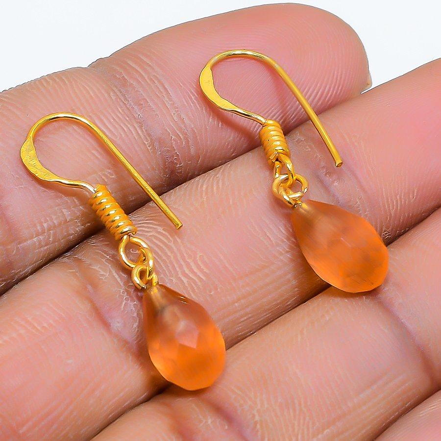 Orange Monalisa Gemstone Handmade 925 Sterling Silver Jewelry Earring 1.22" GK-4982