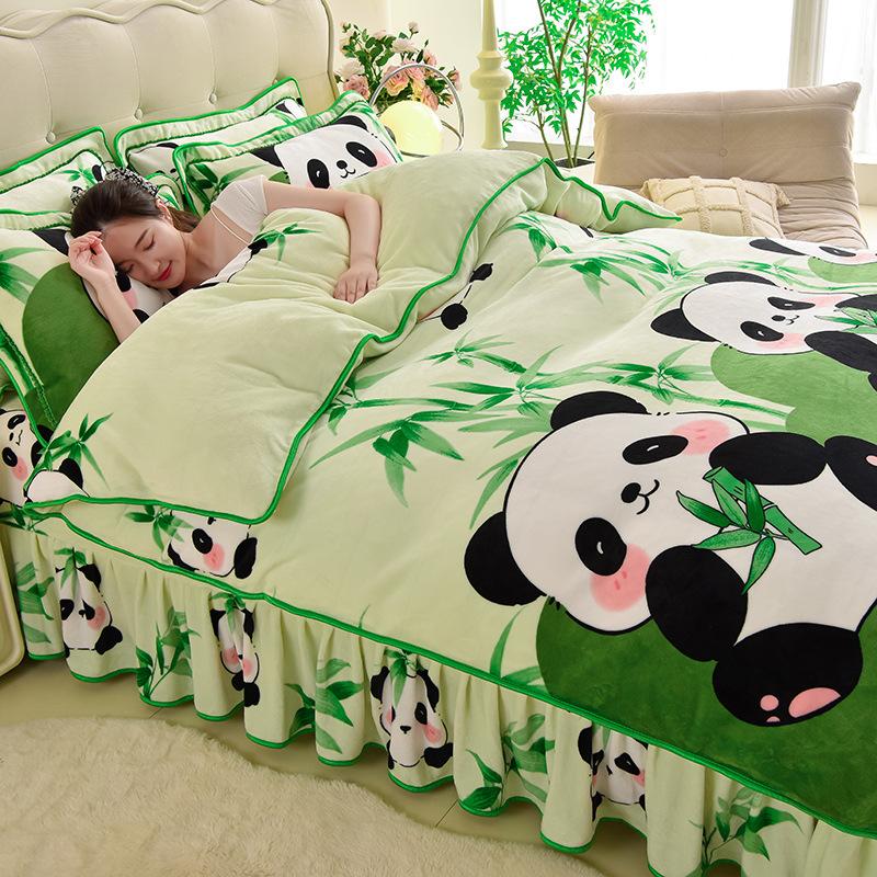 Thickened Milk Fleece Four-Piece Warm Double-Sided Coral Fleece Quilt Cover Flannel Sheet Bed Skirt Bedding