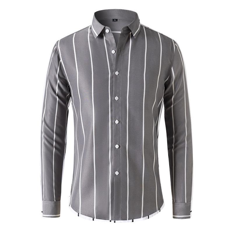 Men Striped Long Sleeve Casual Slim Fit Fashion Business Shirt