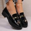Black Patent Leather Platform Pumps Women  Autumn British Style Tassel Decor Loafers Woman Slip On Low Heels Casual Shoes