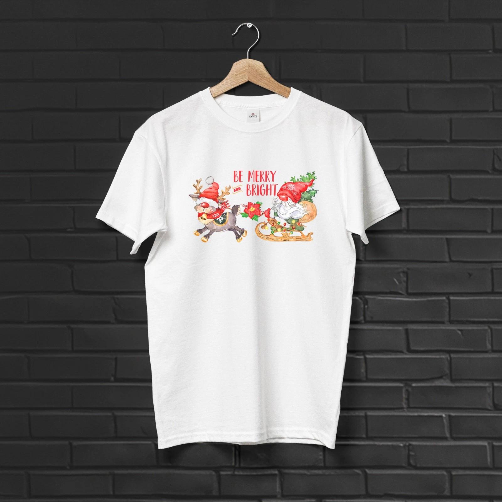 Be Merry Bright Christmas Gnome Sweatshirt Watercolor Reindeer Cute Holiday Tee S