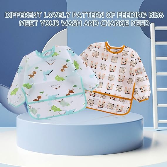 Long Sleeve Waterproof Bib Set 2 Pack Adjustable Size No Fluorescent Agent 6-36 Months Flamingo Cactus