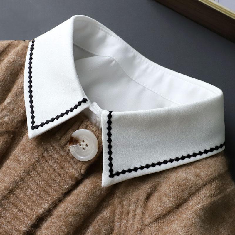Perfect Match Embroidery Fake Collar Women Lace Detachable Lapel Collar Shirt Top Tie White Ruffles False Collar Woman Removable False Blouse