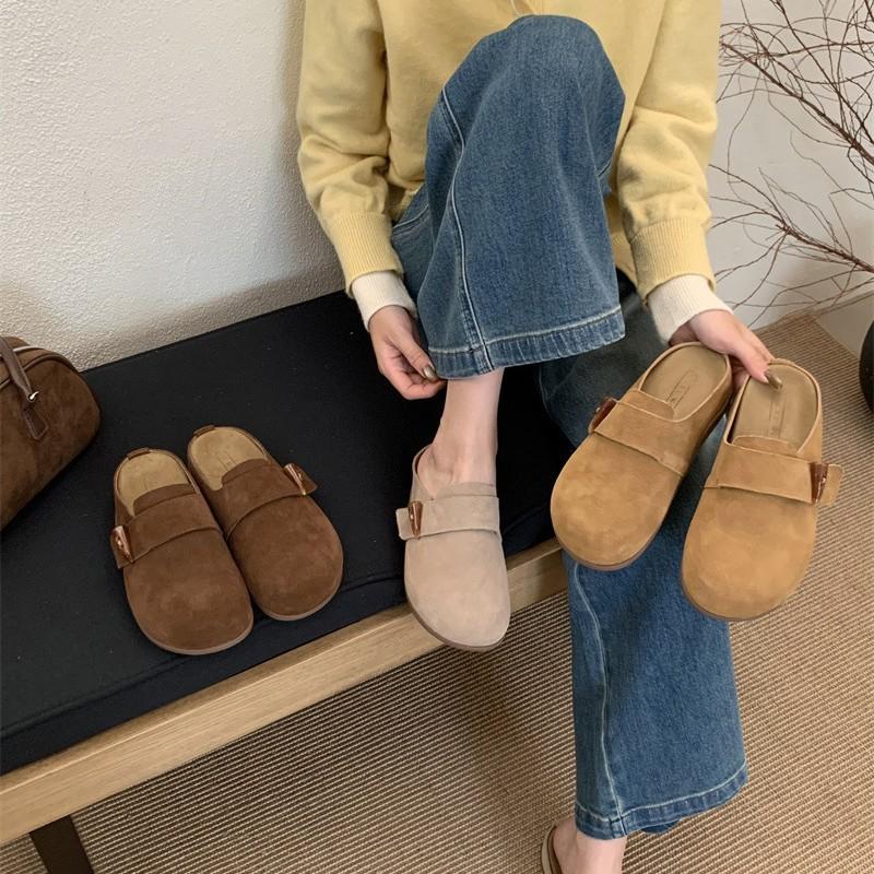 Version! Retro Belt Buckle Thick-soled Birkenstock Bag Head Half Slippers Women's 2025 Spring and Autumn Mori Lazy Boken Shoes