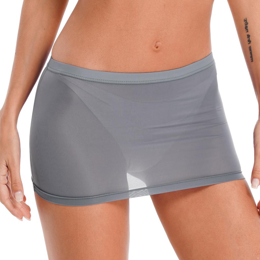 Womens Semi See Through Miniskirt Solid Color Elastic Waistband Pencil Skirt Nightwear Clubwear