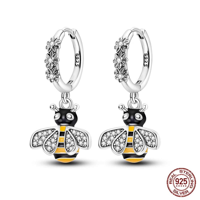 Fashion 925 Sterling Silver Butterfly Bee Rotating Eye Pendant Earrings for Women Dazzling Cubic Zircon Fine Party Jewelry Gifts
