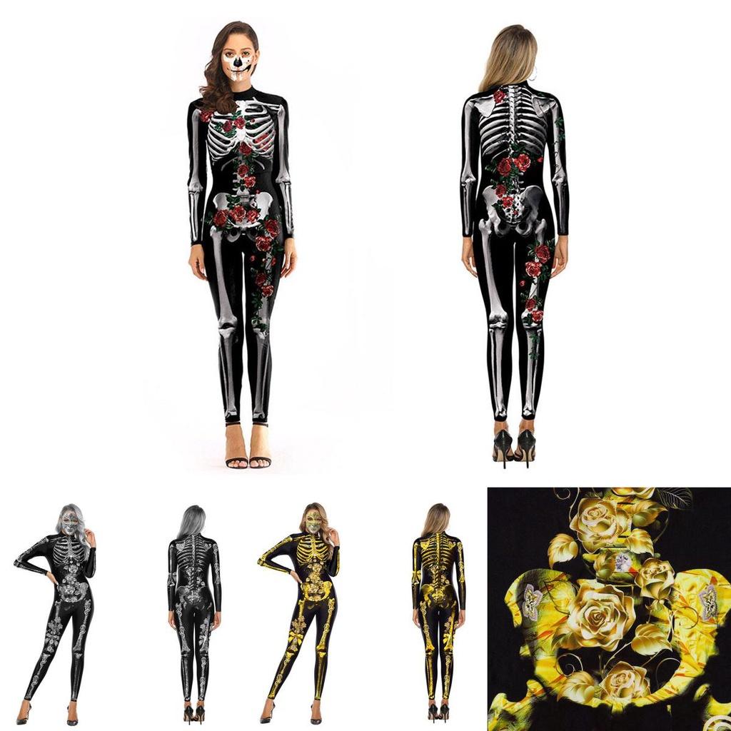 Fashionable Skeleton Jumpsuit For Women With Long Sleeves And Zipper Design