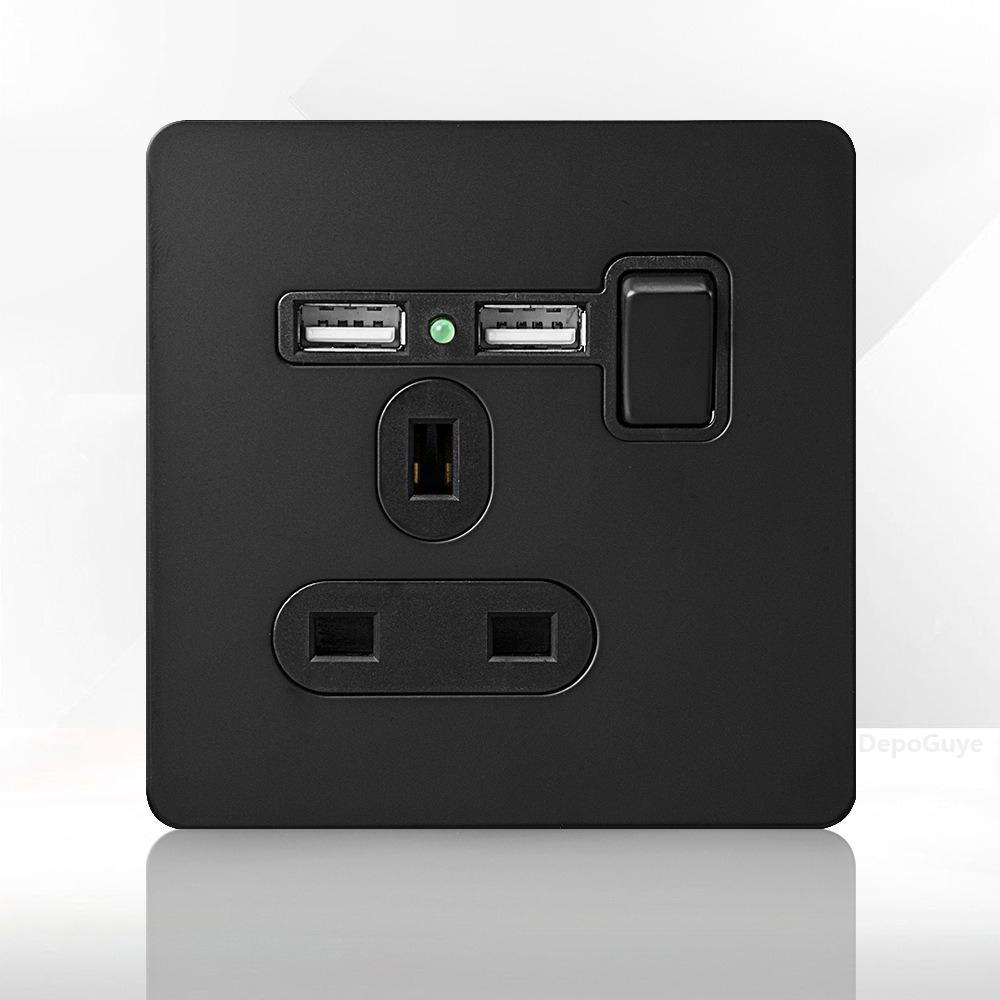 86 Type Retro Switch 1-4 Gang 2 Way Wall Light Brass Lever Toggle Switch Black Matte Stainless Steel Panel EU FR Power Outlet