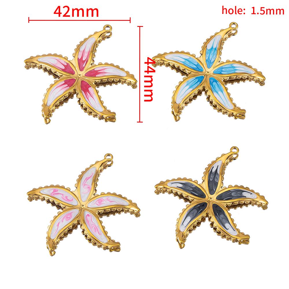 2pcs Stainless Steel Enamel Summer Starfish 4.2cm Flower Charms for DIY Earring Jewelry Materials Making Pendant Supplies Crafts