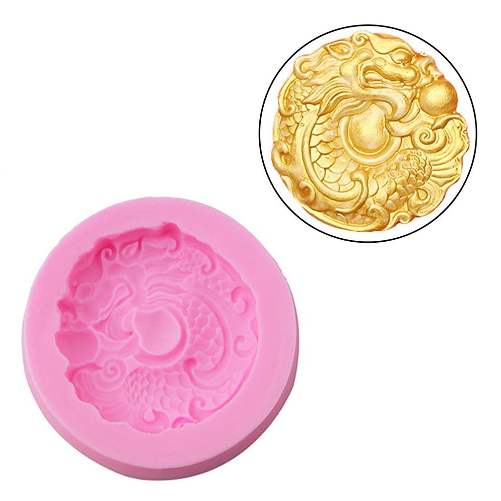 Chinese Dragon Silicone Mold Round Dragon Designs Silicone Fondant Moulds Silicone Baking Supplies for Various Crafts